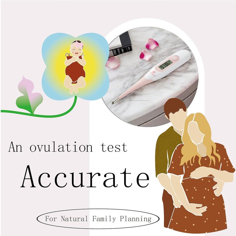 Amplim Digital Basal Thermometer, Medical Grade Accurate BBT for Ovulation Tracking, 1/100th Degree High Precision Fertility Prediction, 60-Sec Read, Memory Recall, Flexible Waterproof Tip – Pink - Image 3